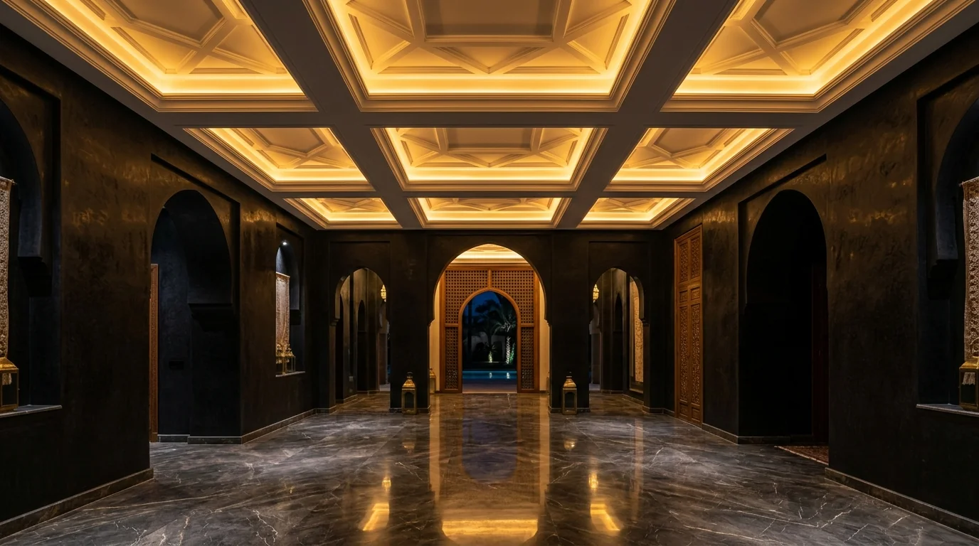 Éclairage architectural d'intérieur et gorges lumineuses LED dans une villa au Maroc